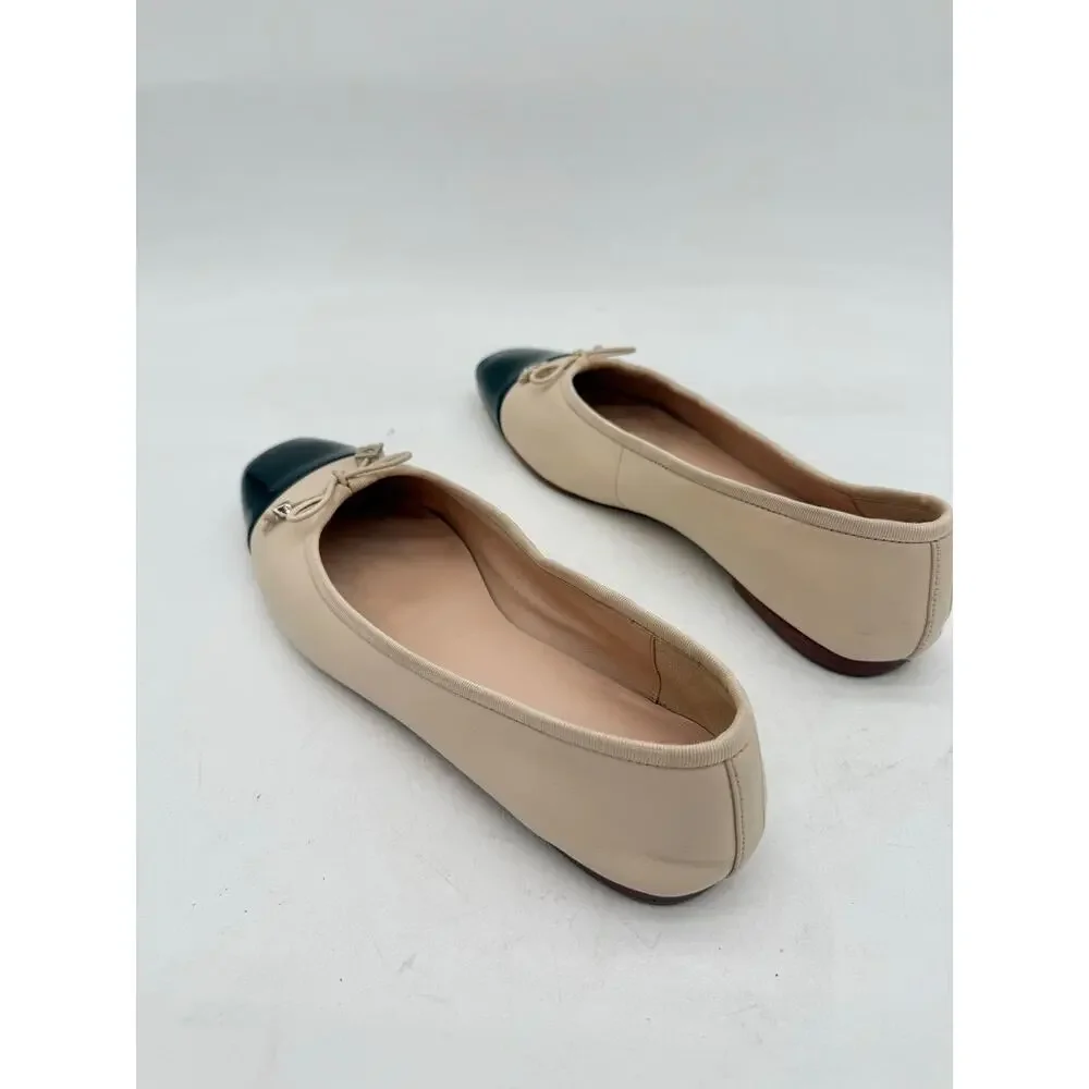 Kate Spade New York Pavlova Leather Flats Black Bare Cap Toe Ballet Shoes 8B